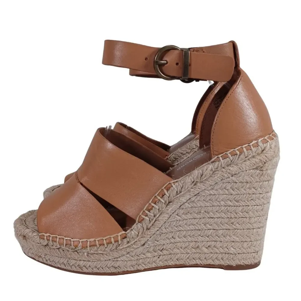 Treasure & Bond SANNIBEL Jute Wedge Sandal Size 7.5 Tan Leather Strappy